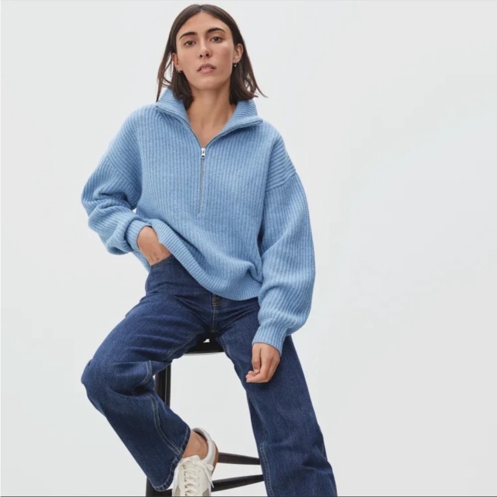 Everlane felted merino wool blue quarter zip